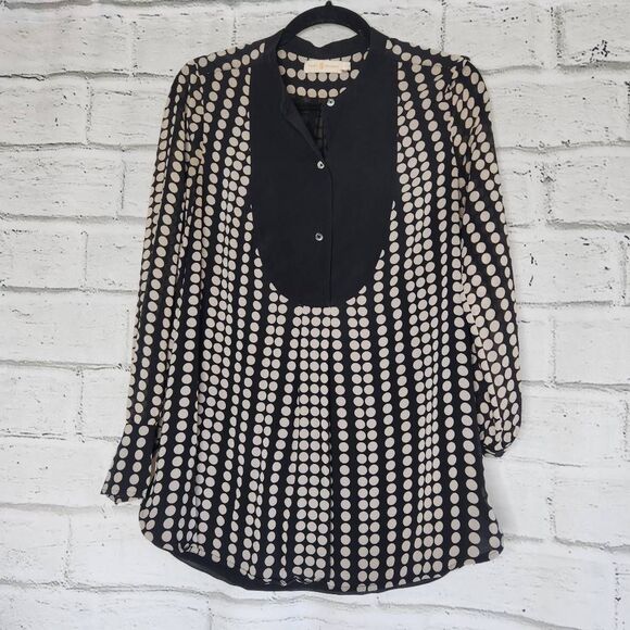 Tory Burch Womens Black Cream Polka Dot Silk Chiffon Tunic Blouse Size Small - Picture 1 of 14